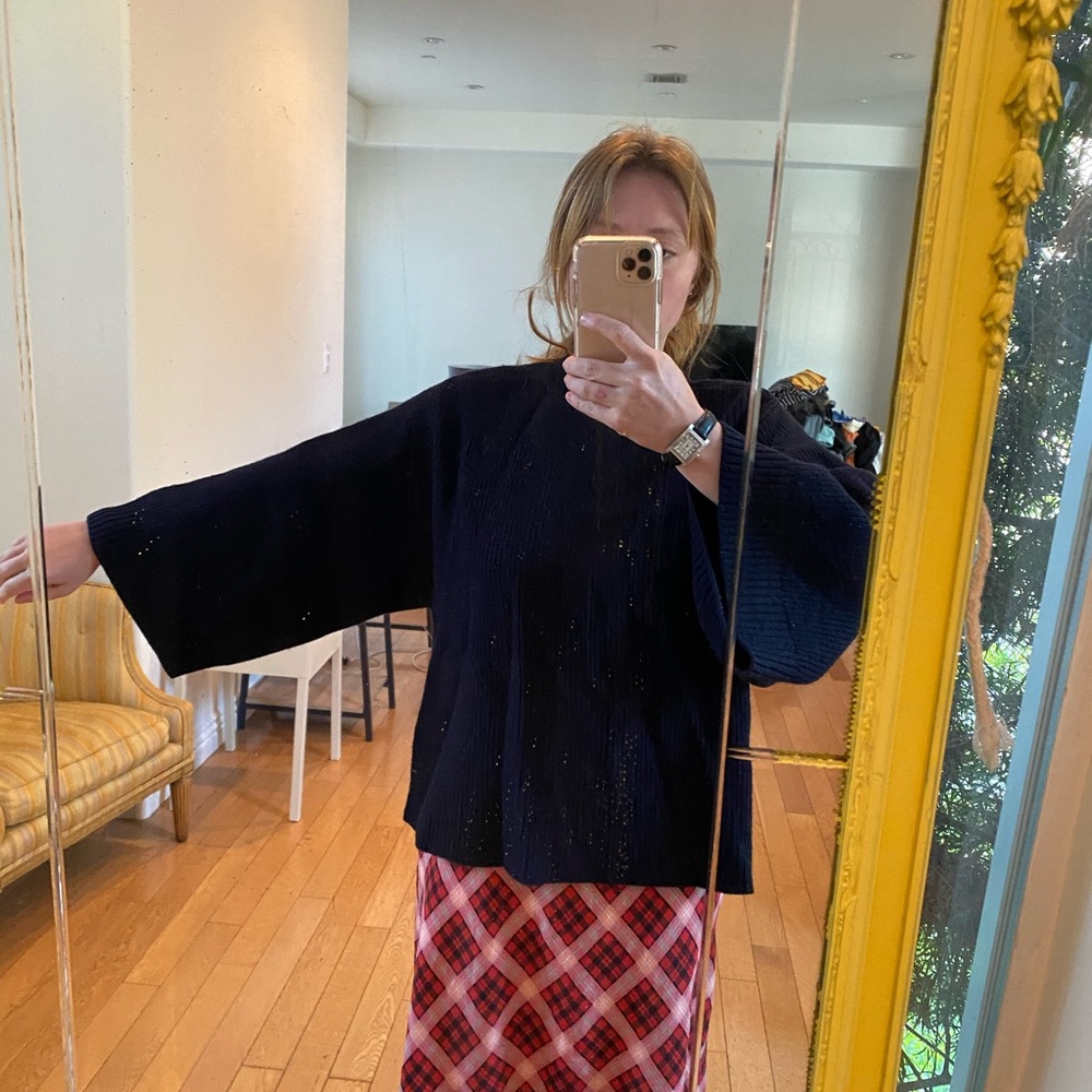 Navy cable knit Helmut Lang wide sleeved sweater